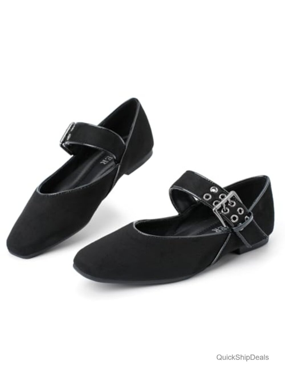 Suede Square Toe Mary Jane Ballet Flats Ankle Strap Slip On Comfort Dress Shoes
